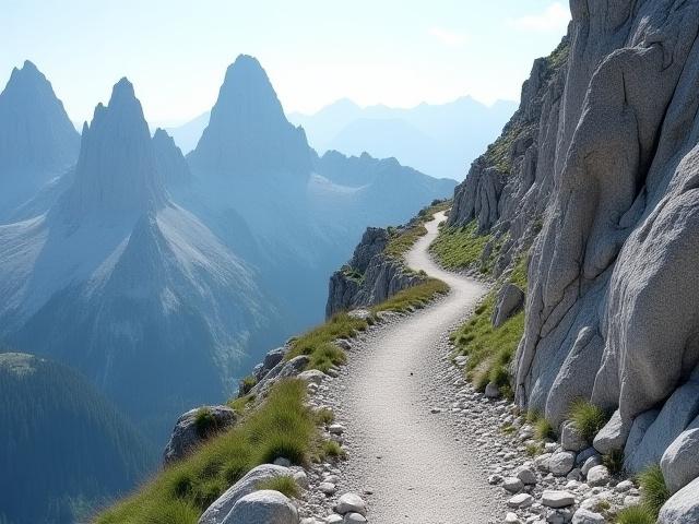 Hikers on a high alpine ridge in the Dolomites